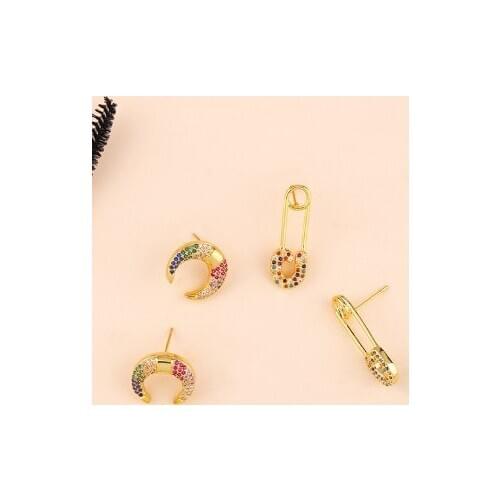 Horns evil eye multicolor Brass micro pave cz zircon cubic zirconia drop Hoop Earrings copper gold plated crystal studs uujf34