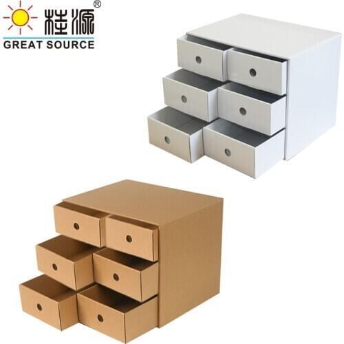 6 Drawers Storage Composable Cabinet Office Corrugate Foldable Home Storage Kraft Paper Environment Friendly（2PCS)