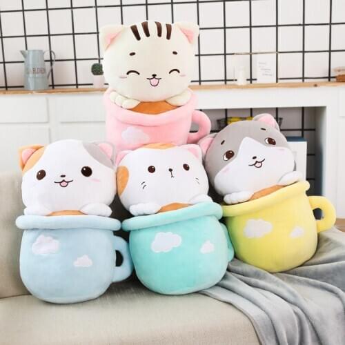 2 in 1 cute cup cat plush toy soft animal cat with blanket stuffed pillow cushion flannel 1mx1.7m blanket for kids baby