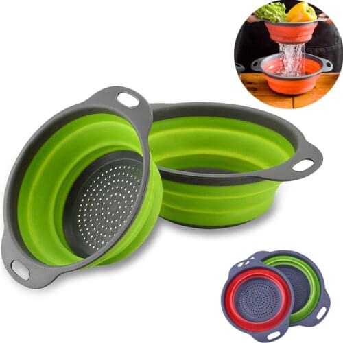 Silicone Folding Drain Basket Kitchen Gadgets Storage Tools Creative Retractable Silicone Fruit Vegetable Colander Accessories