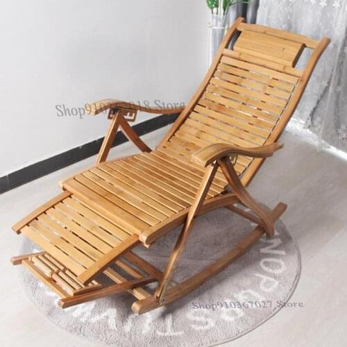 Folding Rocking Chair Household Adult Reclining Chair Bamboo Reclining Chair Balcony Relaxing Rocking Chair Lunch Chair Elderly