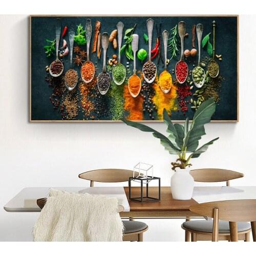 Big Size Herbs and Spices Canvas Painting Wall Art Posters and Prints Wall Picture for Restaurant Kitchen Dining Room Decoration