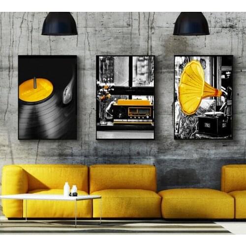 Vintage Yellow Black Music Record Posters and Prints Nordic Wall Pictures for Living Room Home Decor Unframed