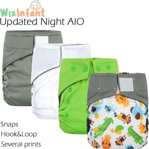 Happy Flute OS Updated Night AIO cloth diaper with sewn insert,charcoal bamboo inner,S M L adjustable,high absorbent non bulky