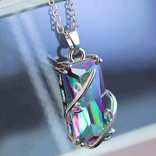 Modyle Colorful Square Long Necklaces & Pendants for Women Collier Geometric Statement Fashion Crystal Jewelry Bijoux 2020 New