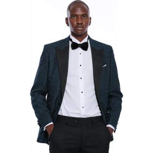 Green Sparkly Patterned Party Blazer Wessi