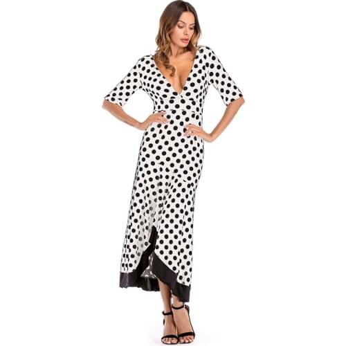 Deep v neck Color Dress Ladies dress women Casual fashion Dresses Lace Party pringting Suspender Short sleeve dot Longuette new