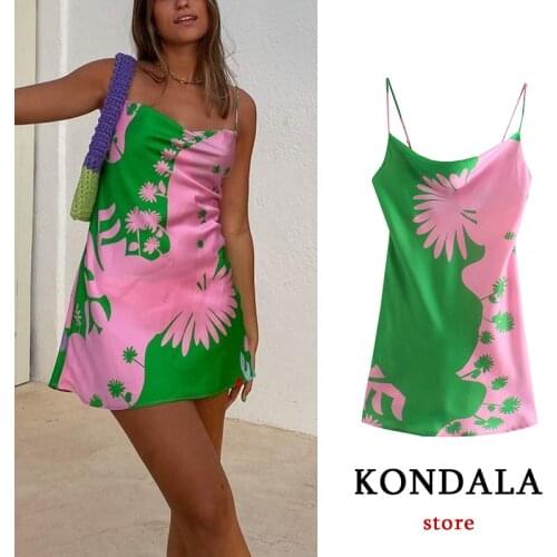 KONDALA Women Za 2021 Graffiti Print Stain Print Mini Cami Dress Sexy Summer Sleeveless Dress Elegant Streetwear Vestidos