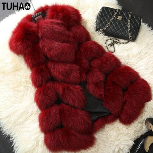 TUHAO Winter Women Faux Fur Coat Womens Fox Fur Vest Fashion Faux Fur Coat Leisure Plus Size 3XL 4XL Female Long Vest FR-1
