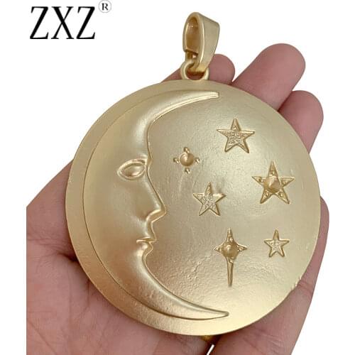 ZXZ 1 Piece Matt Gold Tone Large Moon and Star Charm Pendant for Necklace Jewelry Making Accessories 80x62mm