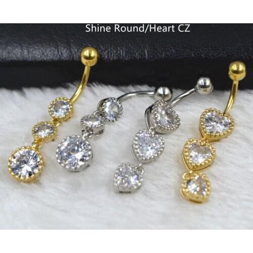 10PCS Surgical Steel Bar Round Heart CZ Navel Belly Ring Button Bar Dangle Navel Rings Body Piercing Jewelry Hot
