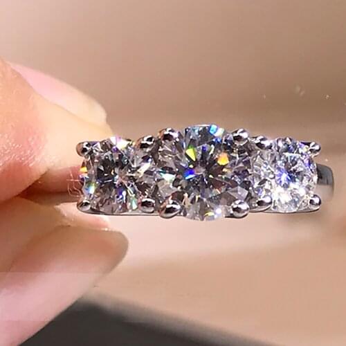 10K Au417 White Gold Women Ring 3 Pcs Moissanite Diamonds Round Elegant Wedding Party Engagement Anniversary Ring Present Trendy