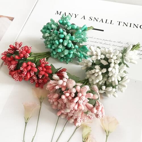 12Pcs/lot Handcraft Artificial Flowers Stamen Sugar Wedding Party Decoration DIY Wreath Gift Box Scrapbooking Cheap Fake Flowers