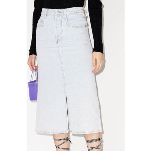 2021 Summer New Trendy Brand Luxury Design Cotton Skirt Split Waist Buttocks Casual Versatile Slim A-line Denim Skirt Women I1