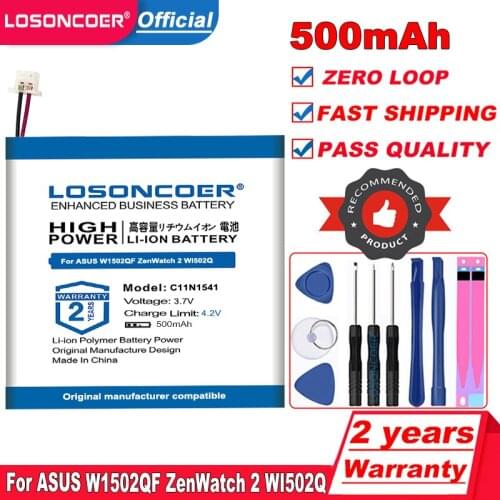 LOSONCOER Top Brand 100% New 270mAh Battery 0B200-01760100,C11N1541 1ICP4/26/25 for Asus W1502QF,WI502Q,ZenWatch 2 Battery