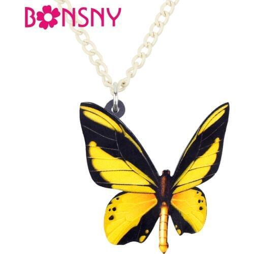 Bonsny Acrylic Ornithoptera Goliath Butterfly Necklace Pendant Choker Chain New Fashion Insect Jewelry For Women Girls Wholesale