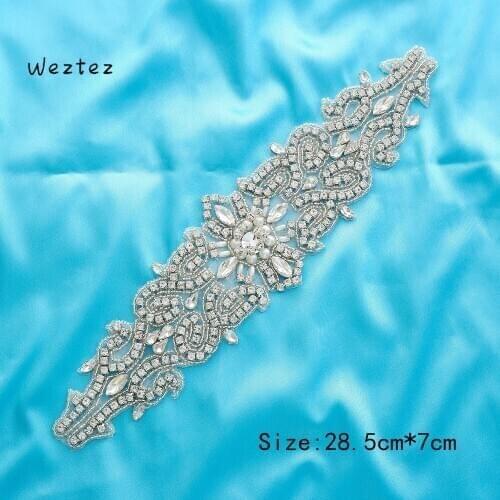 Accessories Rhinestone Crystal Handmade DIY Bling Sew On Garter Beaded Silver Wedding Dresses Applique Wholesale S126