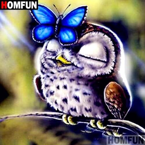 HOMFUN 5D DIY Diamond Painting Full Square/Round Drill "Owl butterfly" 3D Embroidery Cross Stitch gift Home Decor A01829