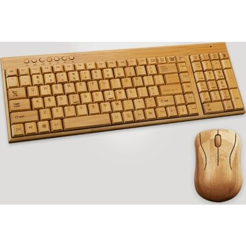 Bamboo Keyboard Mouse Wireless Combo Set For Laptop PC Office USB Plug and Play P9YA