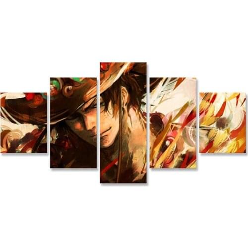 One Piece Portgas D. Ace Wall Art Painting 5 Panels Modern Oil Painting Wall Pictures for Living Room Home Decor