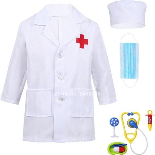 Childrens Day Gift Carnival Party Cosplay Costumes Kids Girl Boy White Pink Coat with Toys Veterinary Stage Performance Uniform