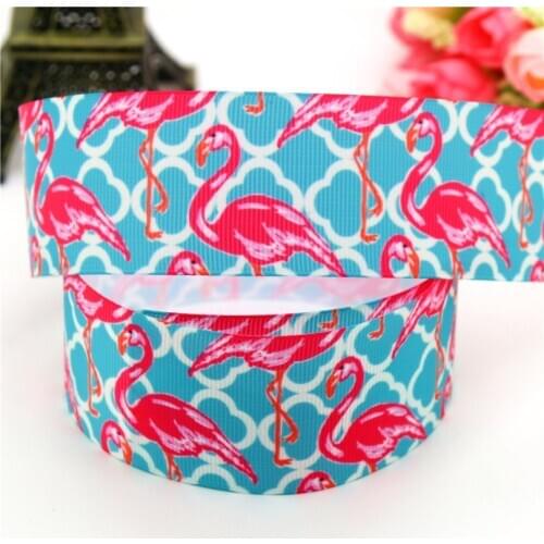 DHK 1.5'' 5yards flamingo quatrefoil printed grosgrain Ribbon headwear hair bow diy party decoration OEM 38mm C1363
