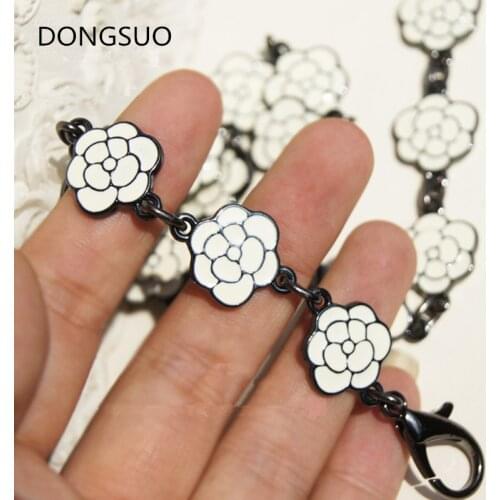 Designer chain strap Decoration DIY white flower black metal chain handbag bag purse replacement Accessories Hardware quality