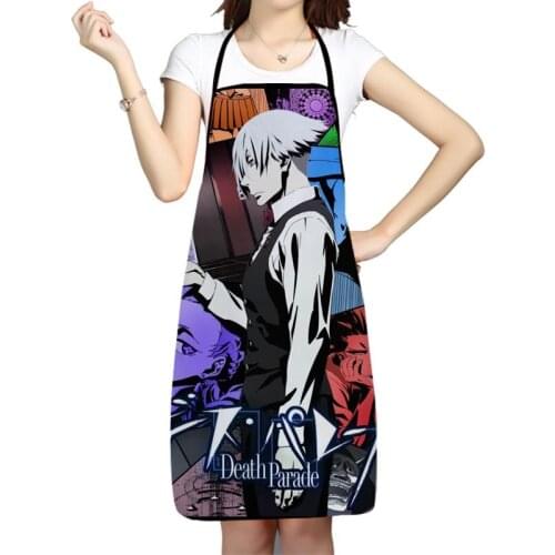 Death Parade Anime Pattern Anti-Fouling Kitchen Aprons For Men Women Household Cleaning Cooking Baking Waist Bib 68x95cm 50x75cm