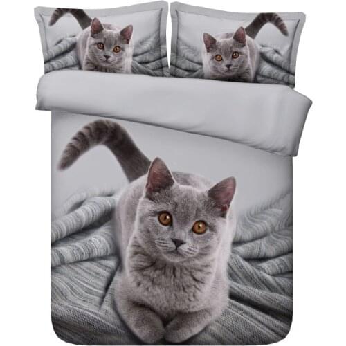 JF449 lifelike kitten print twin size bedding set 4pcs kids duvet cover gray cat bed sheets 3d bed linen bedclothes King full
