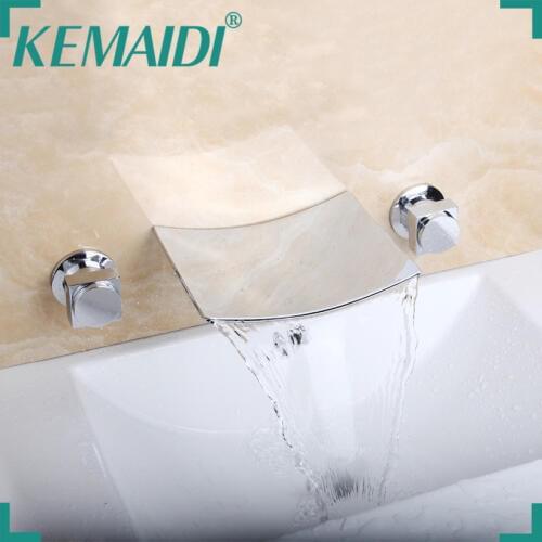KEMAIDI New Luxury Wall Mounted 3 pcs Chrome Bathtub Wall Mounted Faucet Sets 19B Bathroom Brass Faucet Mixer 2 Handles