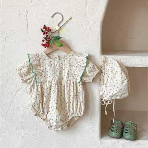 2021 new boys girls printed rompers+hat cotton shorts sleeve summer babys jumpsuit