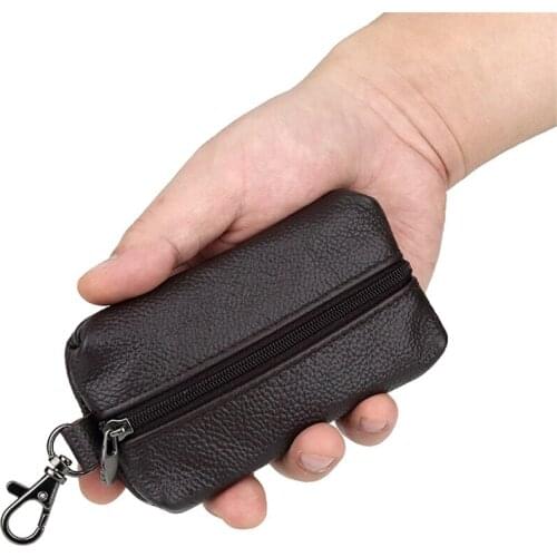 Genuine Leather Key Wallet for Men Key Holder Housekeeper Covers Zipper Bag Keychain Cover for Women Car Keys Organizer Key Case