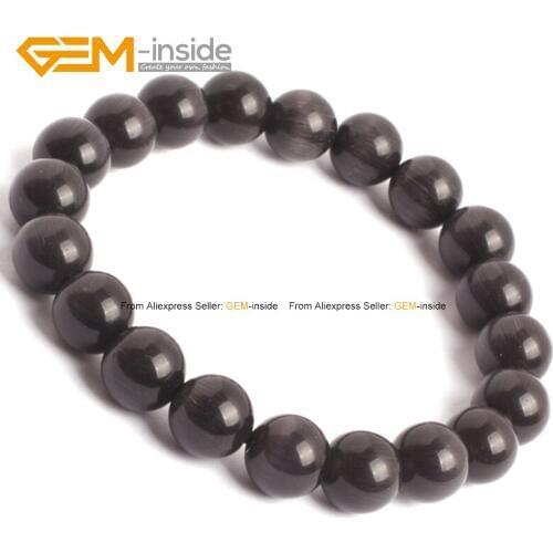 Gem-inside Round Rope Bracelets Dark Gray Cat Eye Glass Beads Bracelets Fashion Jewelry For Men 7.5inch DIY Trinket Jewelery