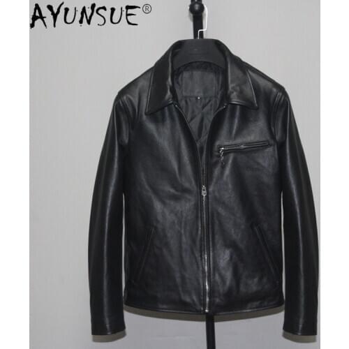 AYUNSUE Mens Genuine Cowhide Leaher Jacket Men Clothing Motorcycle Jackets Mens Autumn Coat Winter Coats Hommes Veste LXR709