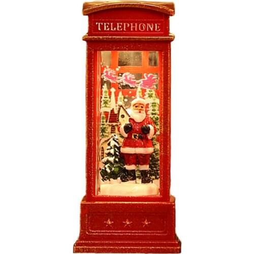 60% Hot Sale Christmas Ornament Phone Booth Shape Cartoon Design Plastic Glowing Santa Claus Style Light Christmas Lamp For Home