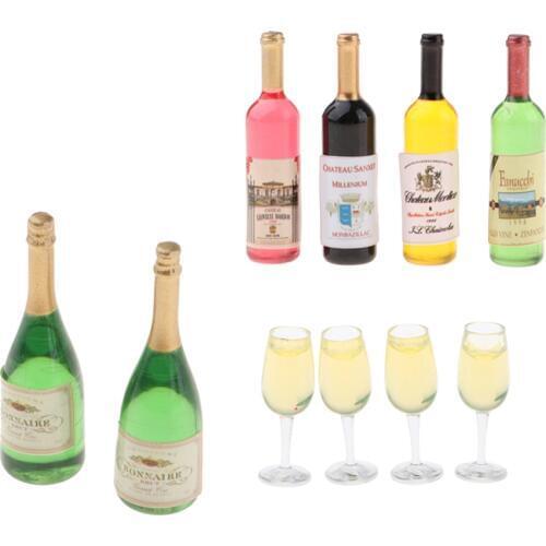 1/12 Miniature Wine Bottles Dollhouse Kitchen Drink Bottles and Goblet Furniture