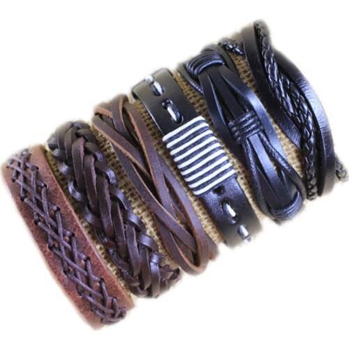 6Pcs Fashion Multiple Charm Bracelets Set For Men Woman Wristbands Hand-woven Leather Bracelet Bangles Party Jewelry -H101