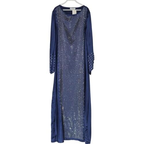 Muslim Silk Maxi Dress Women Stick Diamond Gowns Boubou Fashion New Elegant Caftan Kaftan Dress Arab Dubai Islamic Vestidos Robe