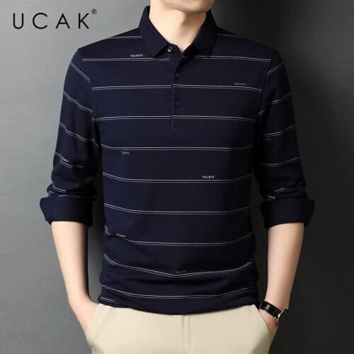 UCAK Brand Classic Turn-down Collar Striped T Shirt Men Clothes Autumn New Arrivals Casual Streetwear Long Sleeve T-Shirts U5752