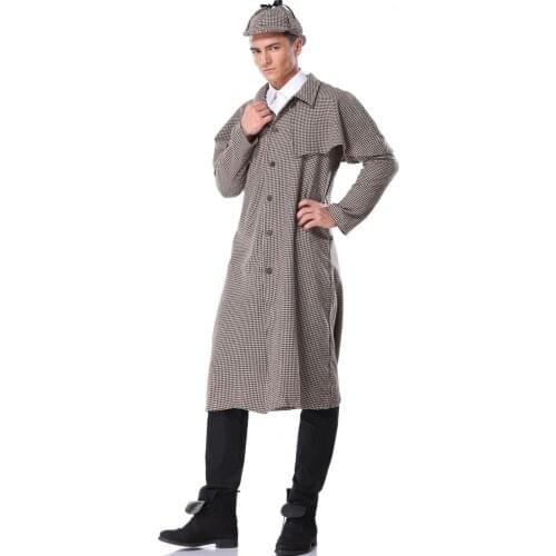 Halloween Men Costumes Holmes Detective Adult Houndstooth Dress Cosplay Show Stage Games Movie Masquerade Man Play Clothes