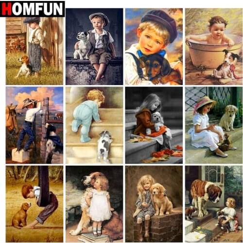 HOMFUN 3D Diamond Painting "Character kid dog" DIY Full Rhinestones Drill Cross-stitch Kits Square Round Diamond Embroidery