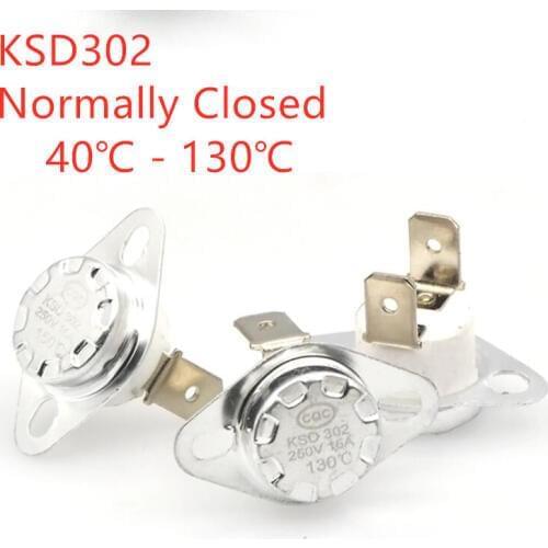 1Pcs KSD302 Normally Closed 40~130 Degrees Thermostat Temperature Thermal Control Switch 16A 250V