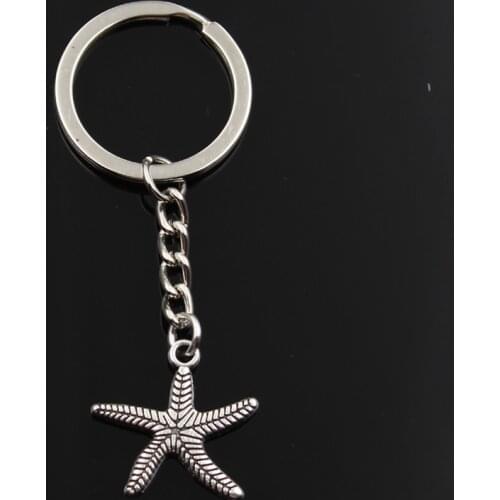 New Fashion Keychain 24x25mm Starfish Sea Star Pendants DIY Men Silver Color Car Key Chain Ring Holder Souvenir For Gift