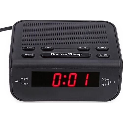 Original Modern Design Alarm Clock FM Radio With Dual Alarm Buzzer Snooze Sleep Function Compact Digital Red LED Time Display