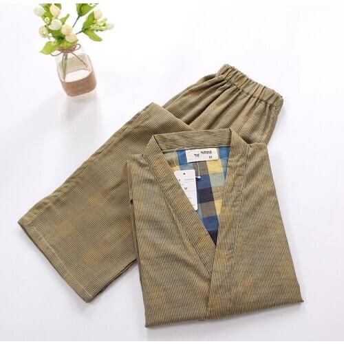 Kimono Pajamas For Men Combed cotton linen home service Pyjamas Men Sleep Sleepwear Kimono Set Double gauze sweating sui