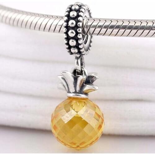 Original Radiant Pineapple With Waterdrop Crystal Pendant Bead Fit 925 Sterling Silver Charm Bracelet Bangle Diy Jewelry