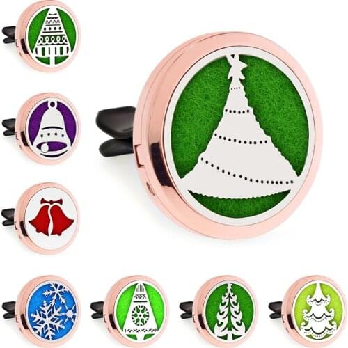 Rose Gold Color Christmas Tree Bell 30mm Magnet Open Essential Oil Car Vent Clip Perfume Diffuser Locket Free 10 Pads