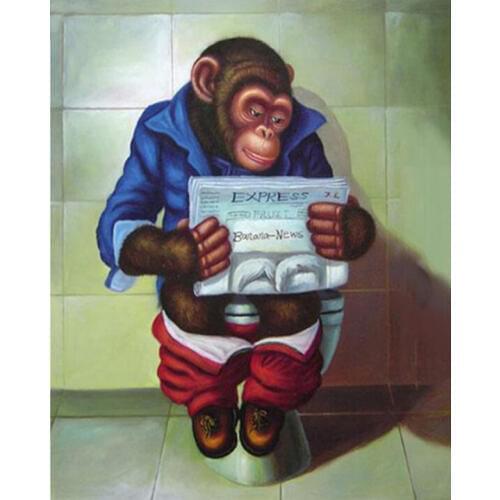 Bathroom decoration 5d Diy diamond painting monkey on the Toilet Reading book diamond Embroidery Mosaic square round