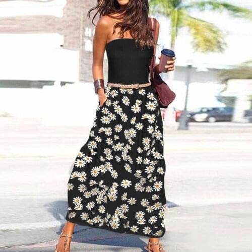 Vintage Floral Print Boho Dress Women Long Maxi Dress Evening Party Beach Summer Dress Vestidos Sleeveness Split Dresses