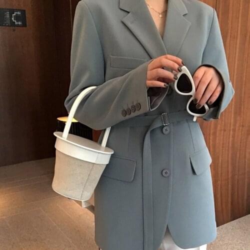 Wenfly Women Elegant Notched Collar Single Breasted Sashes Blazer Coat Casual Office Ladies Jacket Suit Female Outerwear